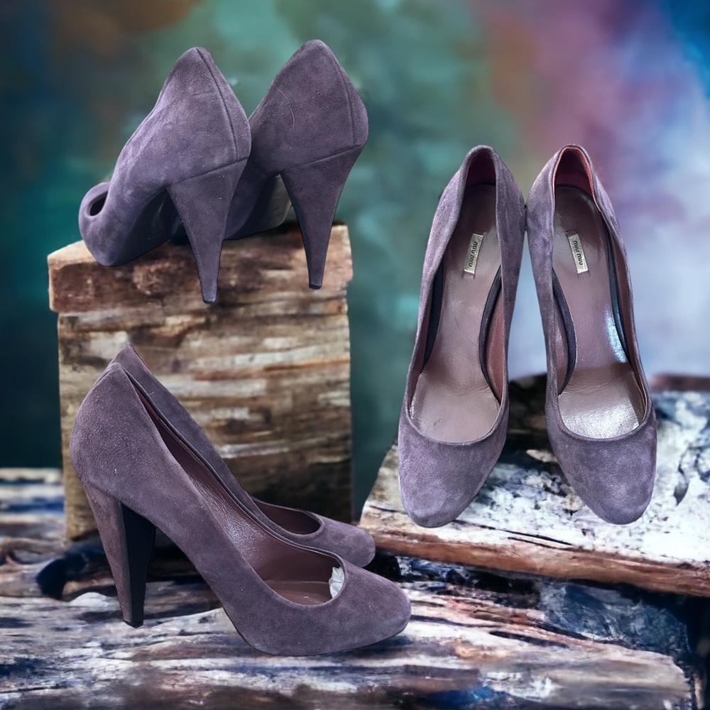 Miu Miu arc heel eggplant color Women's luxury pumps US 8 1/2 suede elegant #H25